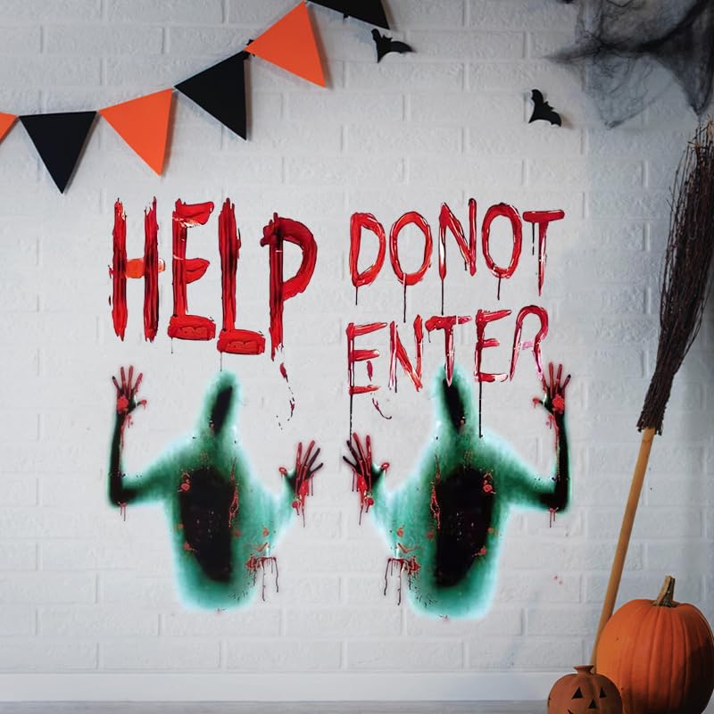 OUFEI Halloween Wall Stickers Terrifying Shadow Blood Letters Decals Floral Wallpaper Peel and Stick Fantasy Flower Butterfly Wall Decals for Halloween Window Bedroom Living Room Wall Decoration