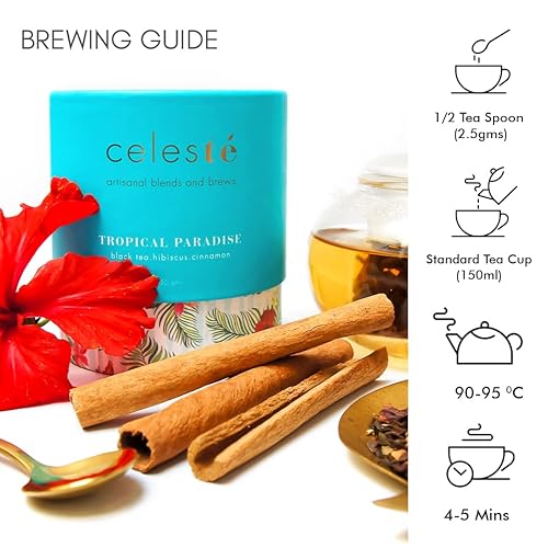 Miniatura 5 de CelesTe Tropical Paradise - Té de hibisco de hoja suelta, mezcla prémium con flor de hibisco y canela, té negro de hojas sueltas 100% natural (1.76