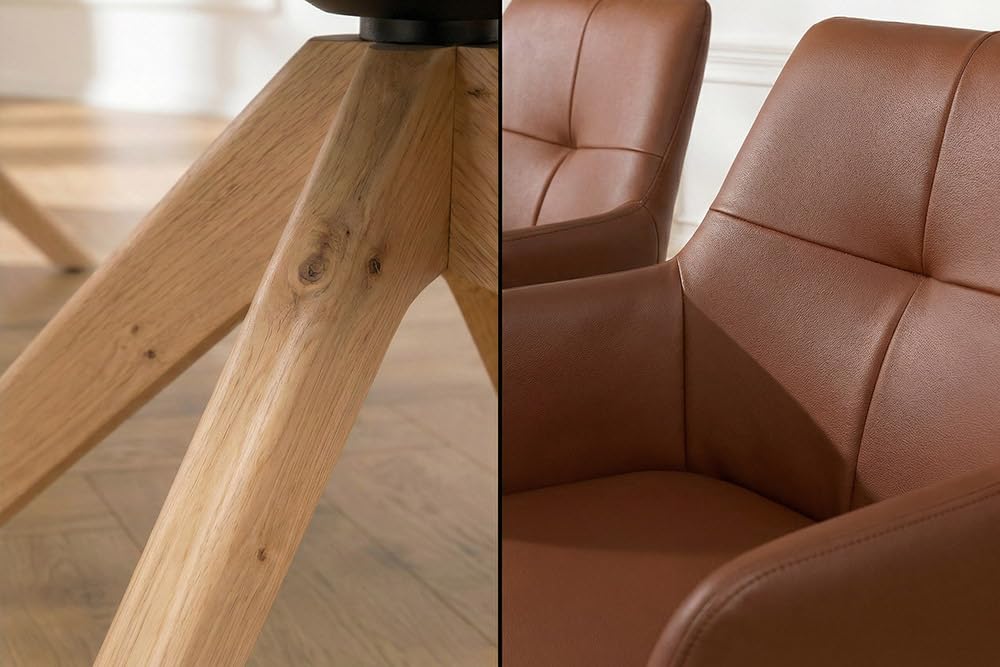 Riess Ambiente Drehbarer Design Stuhl ALMARA - braun - Stuhl mit Echtleder Bezug, Eiche - 360° drehbar, Auto-Return