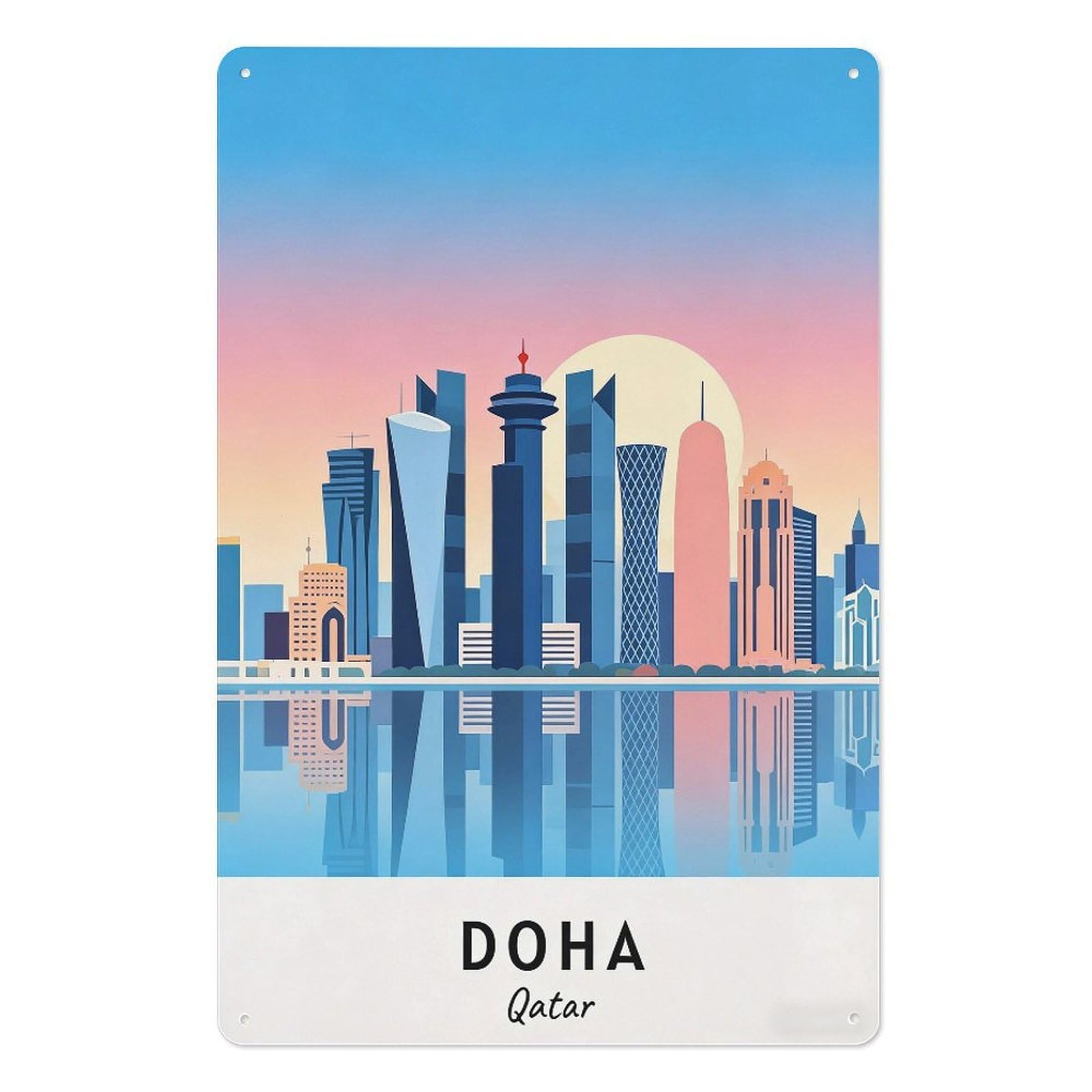 Doha Qatar Retro Design Tin Painting Vintage Tin Sign 08x12inch(20x30cm) Wall Art for Home Office Bedroom Living Room Cafes Wall Decor