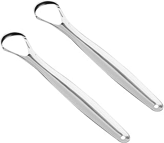Henniu Pacote com 2 raspadores de língua de aço inoxidável para limpeza de língua reduzindo o mau hálito Limpadores de língua Ferramenta de limpeza de língua de metal