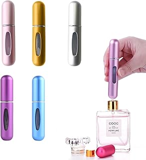 DFsucces 5 PCS Mini Refillable 5 ml Perfume Empty Spray Bottle Portable Travel Atomizer Bottle Set,Refillable Perfume Bottles for Traveling and Outgoing (Gold,Silver,Blue,Purple and Pink)