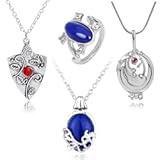 4 pcs Vampire Jewelry Daywalking Katherine Sapphire Elena Gilbert Opening Vervain Locket Bonnie Necklaces Elena Sapphire Crystal Daylight Ring Jewelry Set Cosplay for Fans
