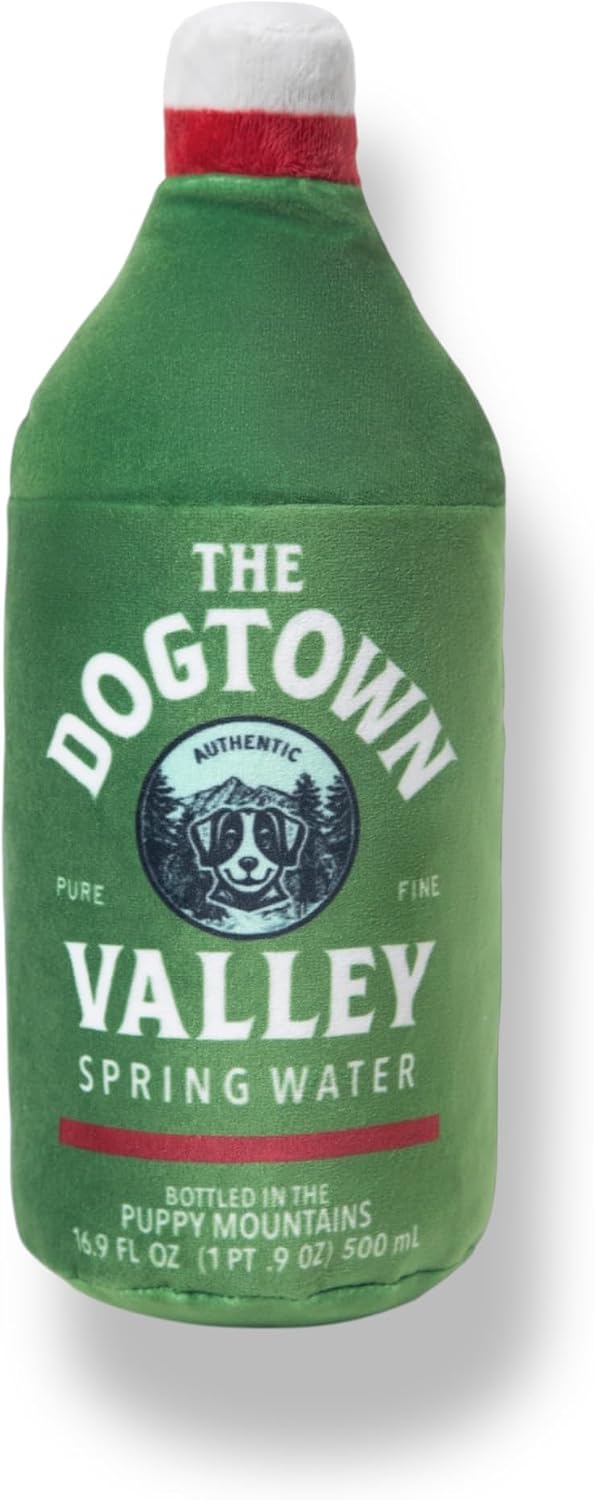RUFF PUFF Dogtown Valley Springwater - Parody Plush Dog Toys - Cute Funny Parody with Squeaker - Puppy Toys for Dog Birthday - Funny Dog Toys