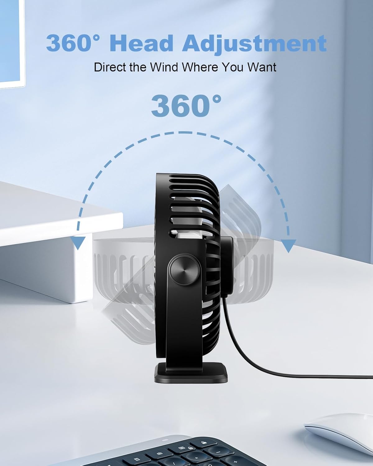Desk Fan USB Powered Small Portable Fan, 3 Speeds Adjustable