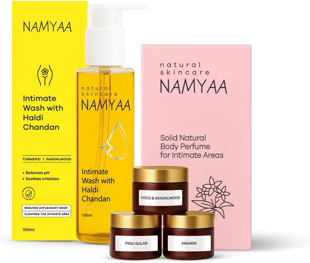 Namyaa Intimate Smell Good Kit- Combo Pack of Intimate Solid Perfume 45g & Haldi Chandan Intimate Wash 100g | With Germ and Odour Protection