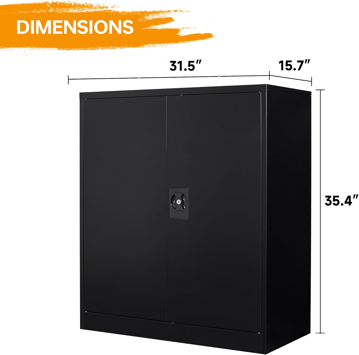 STANI Metal Storage Cabinet with 2 Adjustable Shelves, Steel Counter Cabinet with Lockable Doors for Home Office Warehouse Garage (Black, 36" H-Style 2)