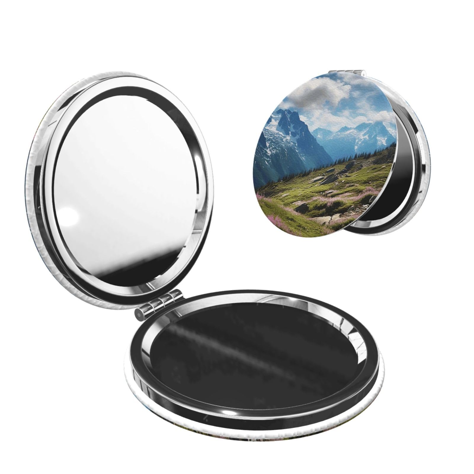 DWVTSLH Mountains Compact Mirror for Purse, Double-Sided 2X/1X Magnifying Mirror for Women Men, Travel Makeup Mirror for Handbag, Handheld Vanity Mirror for Gift