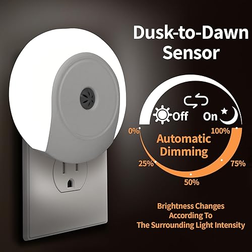 Miniatura 5 de Luces nocturnas enchufables a la pared, paquete de 2 luces LED para dormitorio, sensor de atardecer a amanecer, encendidoapagado automático, luz