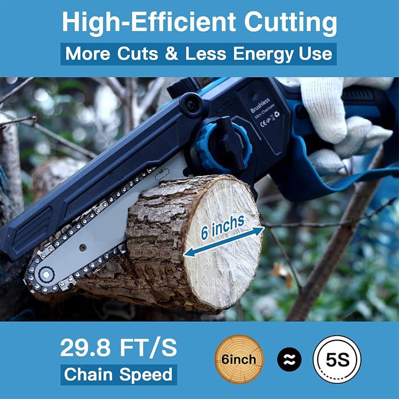 2-in-1 Cordless Pole Saw & 6" Mini Chainsaw - Brushless Motor, 2 Batteries, Telescopic Pole Up To 5.9 Ft