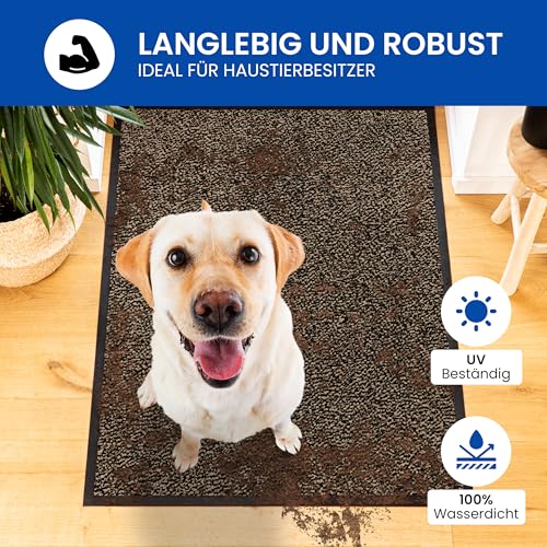 Gentle North Hochwertige Fußmatte beige-schwarz 90x120 groß für Innen & Außen - Schmutzfangmatte rutschfest, waschbar & wetterfest - Fussmatte für Eingangsbereich & Aussenbereich - Läufer Flur dünn