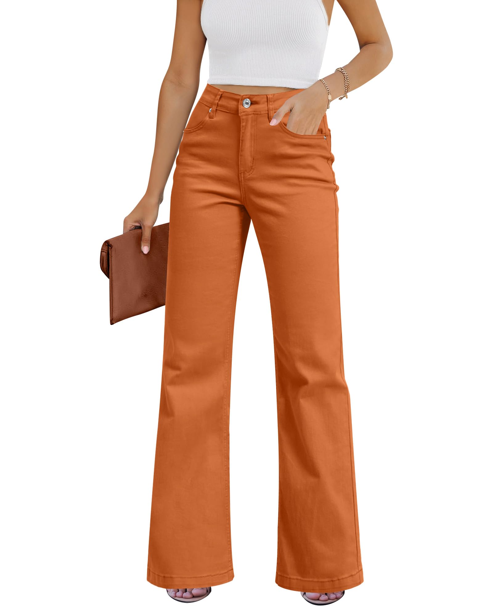 GRAPENT Flare Jeans for Women High Rise Wide Leg Baggy Stretchy Denim Pants | High Waisted Jeans for Women Trendy, Flare Bootcut Style, 4 Pockets, Distressed Wash, Casual Office Wear, Daily Jean Pants