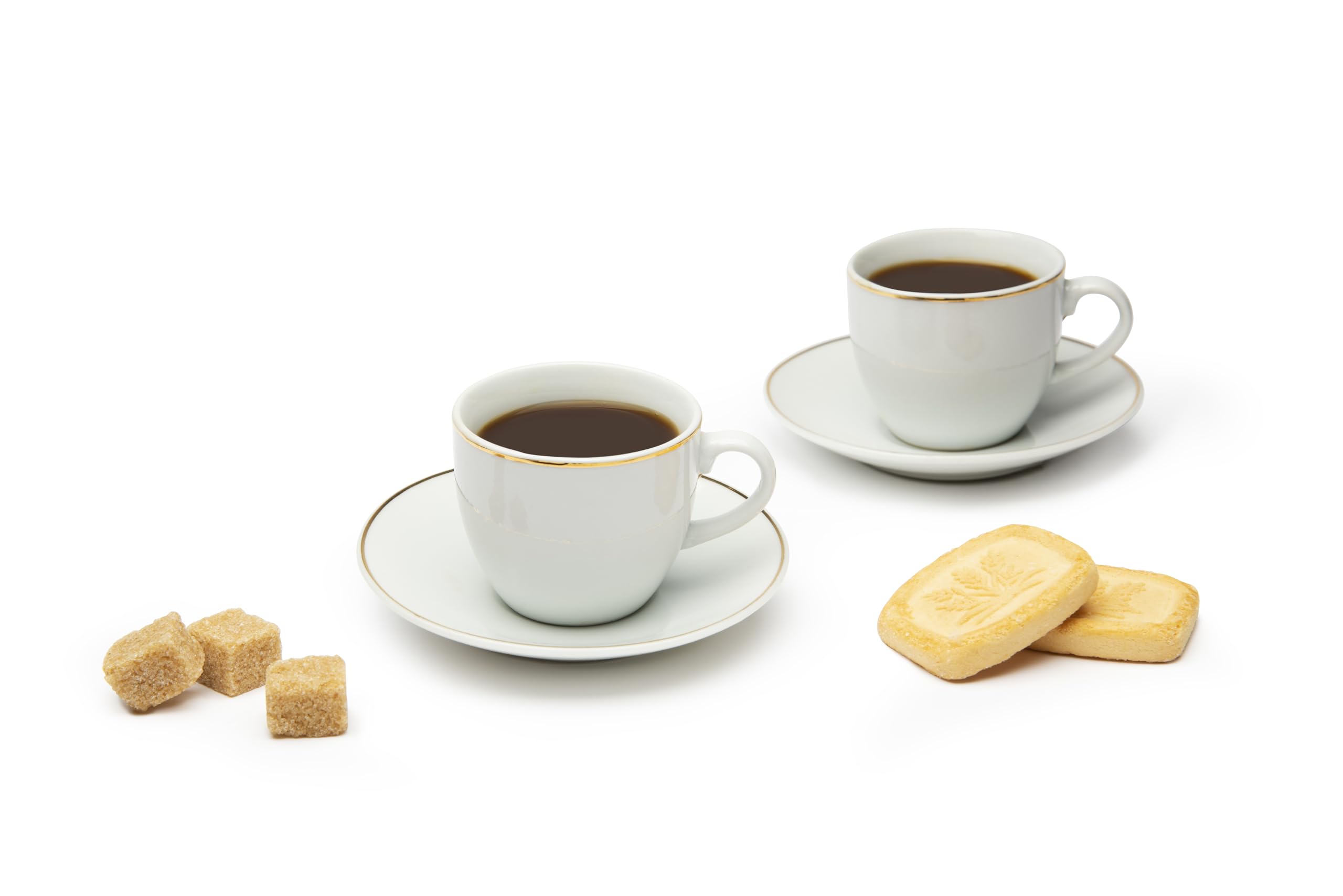 Excelsa Gold - Juego de 6 tazas con platillo de porcelana con borde dorado