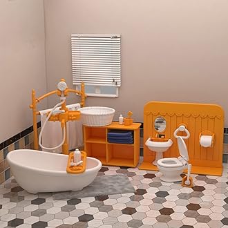 Dollhouse Furniture Bathroom Set,Miniature Dollhouse Accessories,Doll House Toys with Bathtub,Washbasin,Educational Role Play,Pretend Play Toys for Kids,Toddlers,Boys,Girls