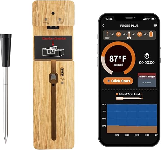 Rilitor wirklich drahtloses Fleisch Thermometer,Digital Bluetooth BBQ Thermometer mit 393FT/120M Bereich APP Steuerung,Wireless Fleisch Thermometer Probe für Ofen Grill Küche…