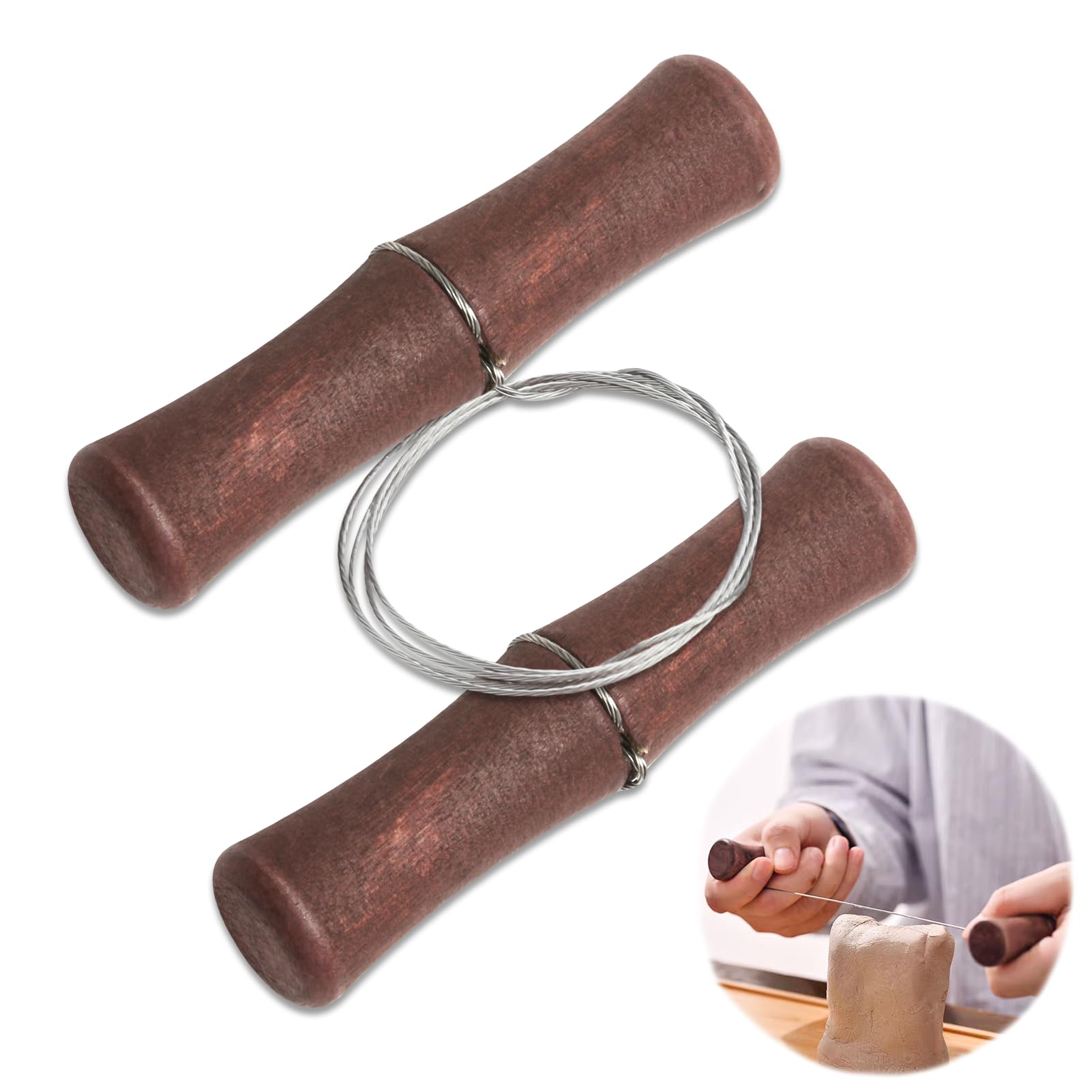 1PCS Cutting Wire for Clay Cheese Wire Clay Wire Cutter with Wood Handle Stainless Steel Multifunctional Manual Tool for Cheese Dough Pottery Ceramics Art Sculptures Candles Children's Day DIY