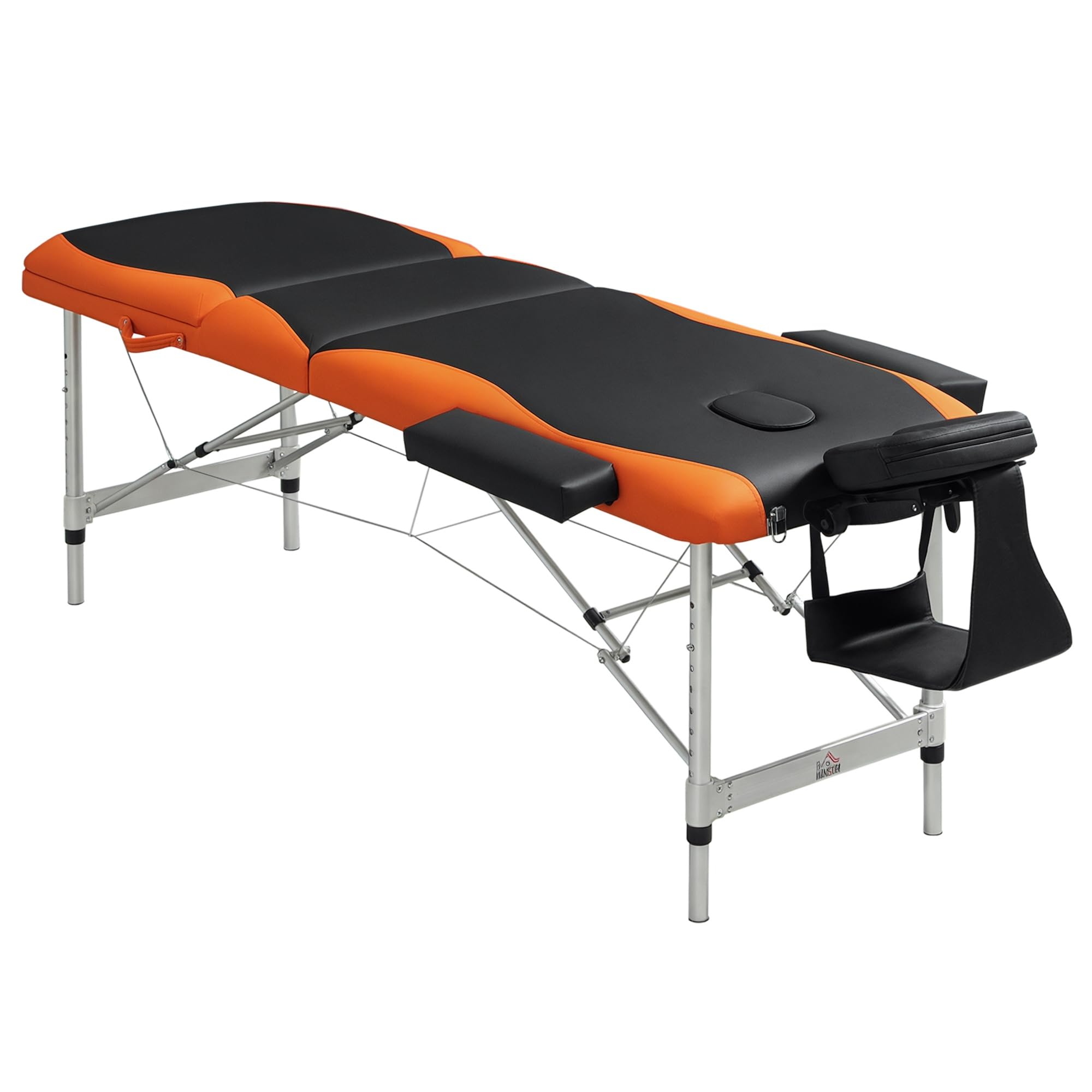 HOMCOM Camilla de Masaje Plegable y Portátil 210x81x62-​85 cm Mesa Ajustable en Altura con Reposacabezas y Apoyabrazos para Tatuaje Fisioterapia Negro y Naranja
