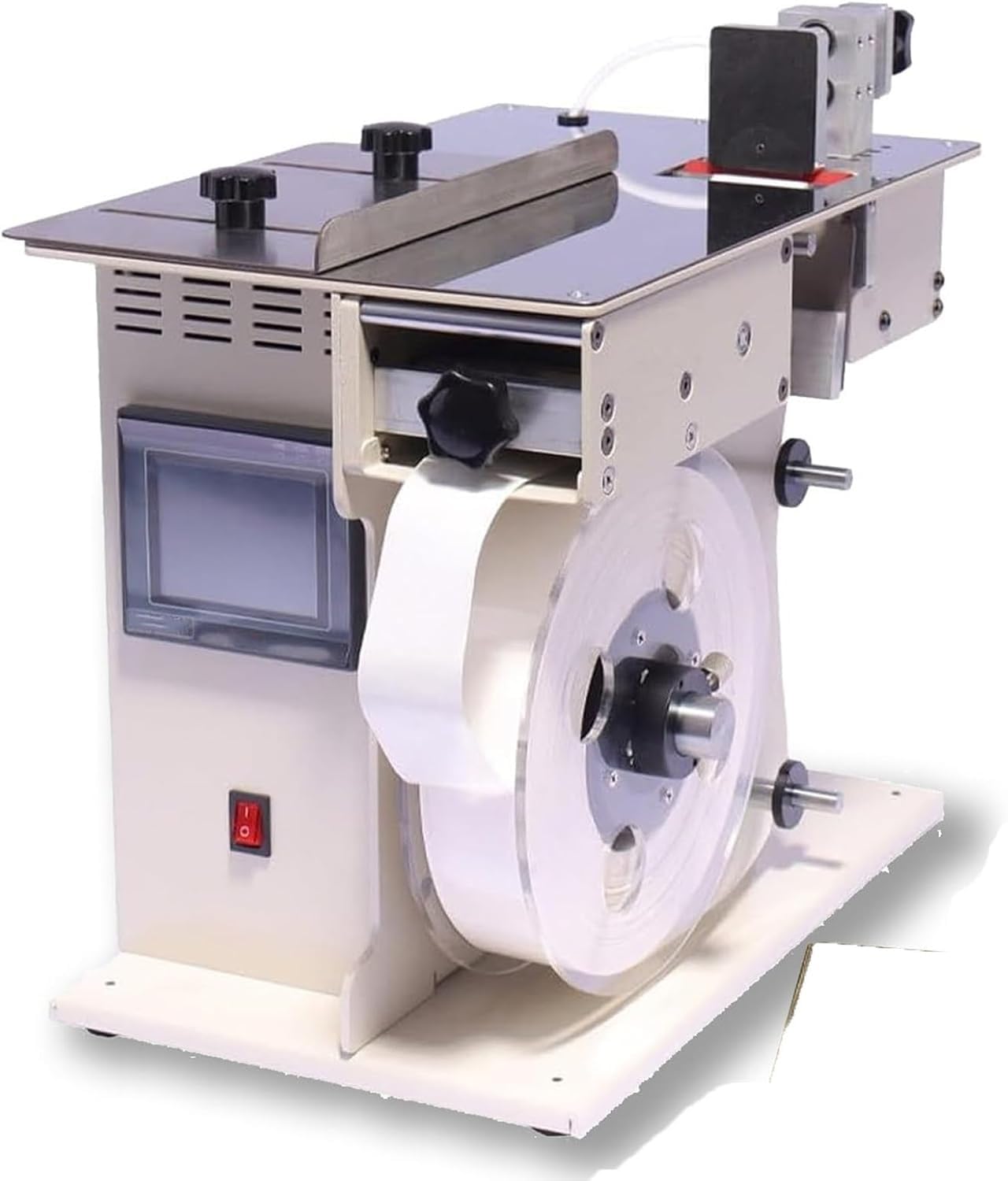 Etiquetadora automática de esquinas, etiquetadora de ángulo recto pelable de 200 W con ajuste de velocidad/longitud, pantalla táctil y cuerpo de metal duradero