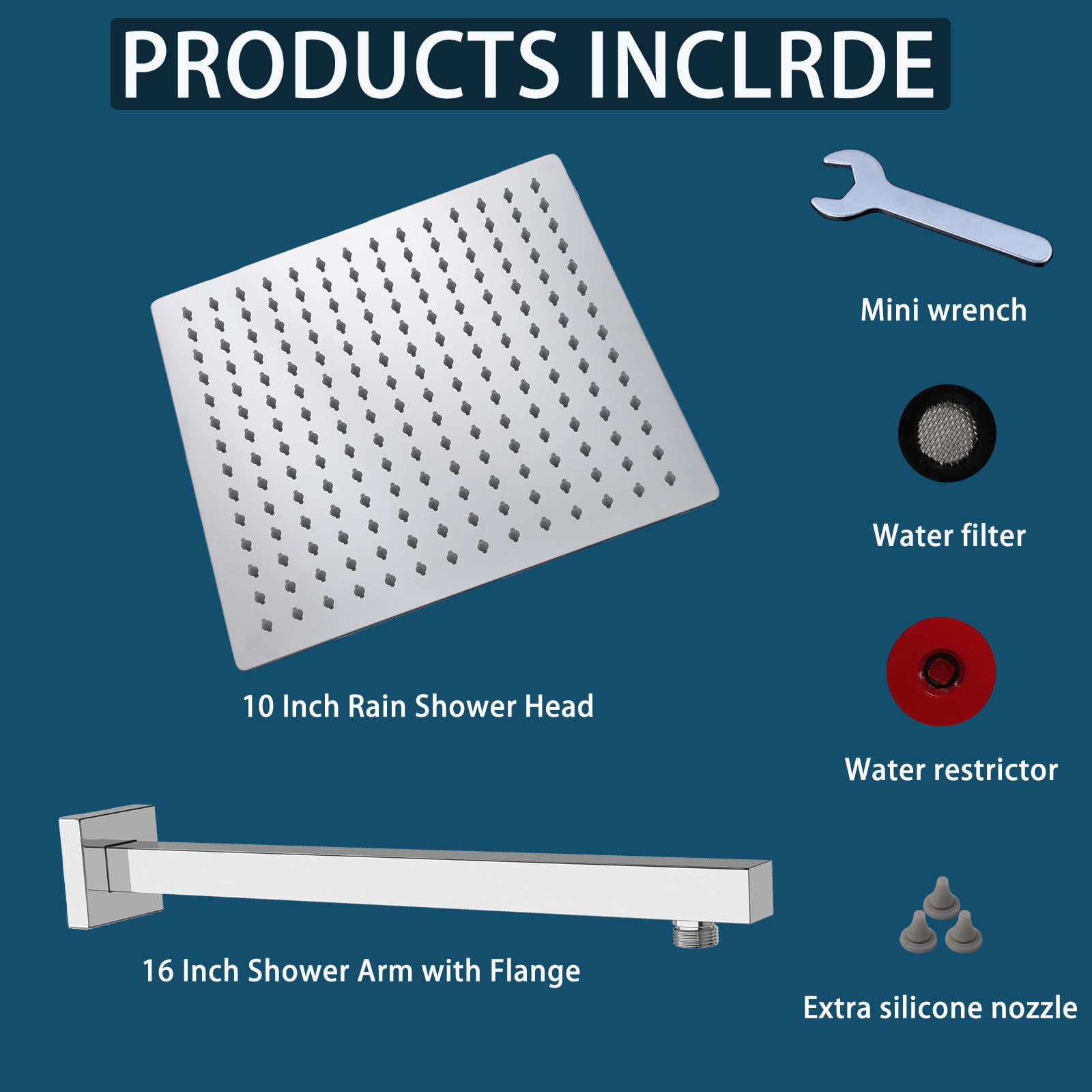 Soffione doccia a pioggia ad alta pressione da 25,4 cm con braccio doccia da 40,6 cm, soffione quadrato in acciaio inox, ugelli in silicone autopulenti, design ultra sottile, montaggio