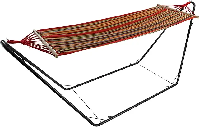 Easigear Multi-Coloured Garden Hammock with Metal Stand Frame - 200x100cm