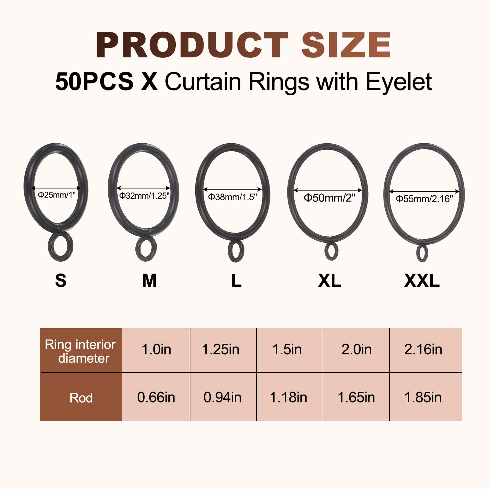 sourcing map 50 Stück Vorhangringe mit Öse, rostfreie Metallösen, Gardinenringe, 55 mm Innendurchmesser, für Gardinenstangen, hängende Vorhänge, Kleidung, Hüte, Handtücher, Schwarz