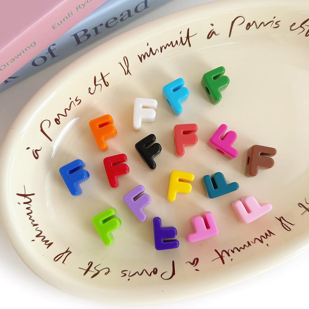 DanLingJewelry Approx 180Pcs Random Opaque Acrylic Letter F Large Hole Beads Colourful Alphabet Letter European Beads for DIY Jewellery Making Supplies — image 1