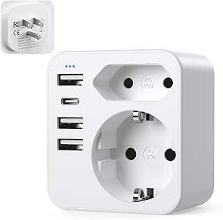 6 en 1 Adaptateur Prise France vers USA, Adaptateur Prise USA, Canada, Americaine avec 3 USB et 1 Type C (3,4A) et 2 Prises, Mexique Thaïlande Type B