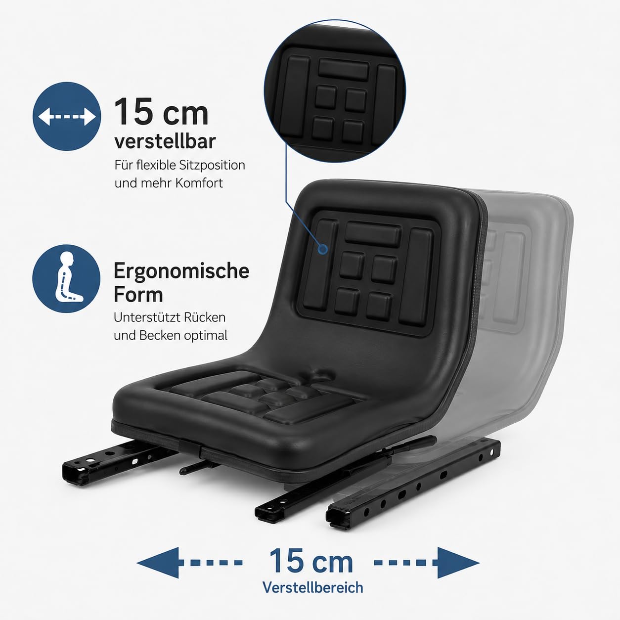 Siège de tracteur, siège rembourré pour tracteur à gazon avec traîneau réglable, siège pour tracteur, tondeuse à gazon, chargeur compact, noir, 44,5 cm de large