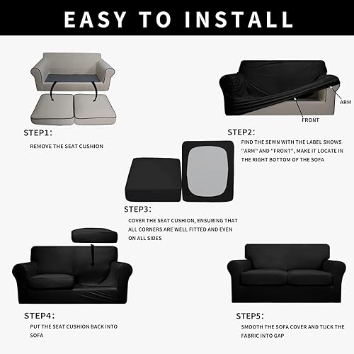 Miniatura 7 de Easy-Going Funda de sofá 100% impermeable doble de 3 piezas, elástica, suave, para perros, para sofá de 2 cojines separados, protector de muebles a