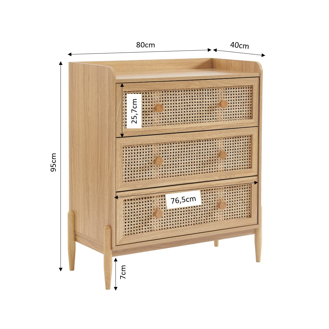 BAÏTA PABLO02 Kommode für Kinder, natürlich, Länge 80 cm, Natur