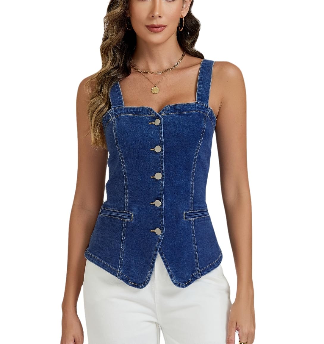 Ladyful Denim Vest Tops for Women Stretchy Denim Corset Tube Tank Top Adjustable Straps Y2K Jean Vest Suit