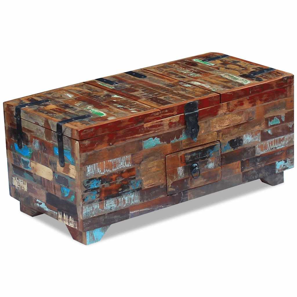 Générique Stolik kawowy z litego drewna z odzysku 80x40x35 cm, antyczna szafka do przechowywania z trzema przegródkami, stolik pomocniczy z drewna pochodzącego z recyklingu do salonu