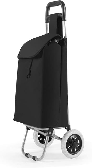 GiantexUK Foldable Shopping Trolley, Lightweight Grocery Cart with 2 Wheels and Detachable Bag, 33L Large Capacity Shopping Cart, Black