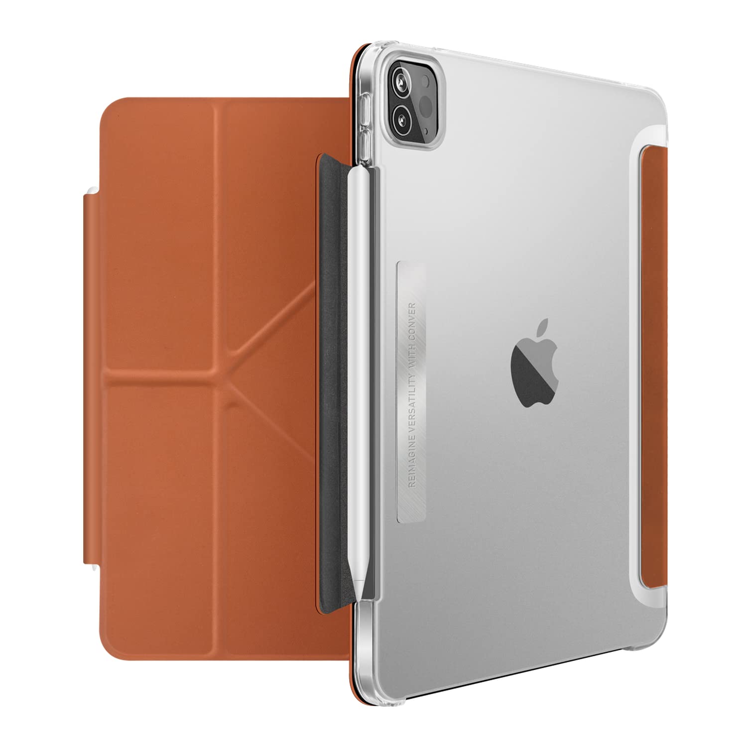 Viva Madrid Conver Synthetic Leather Case with Foldable Stand Compatible for iPad Pro 11" (2021) | PC Clear Case w/ Integrated Pencil Holder | Anti-Scratch | Drop & Shock Absorption Cover - Brown