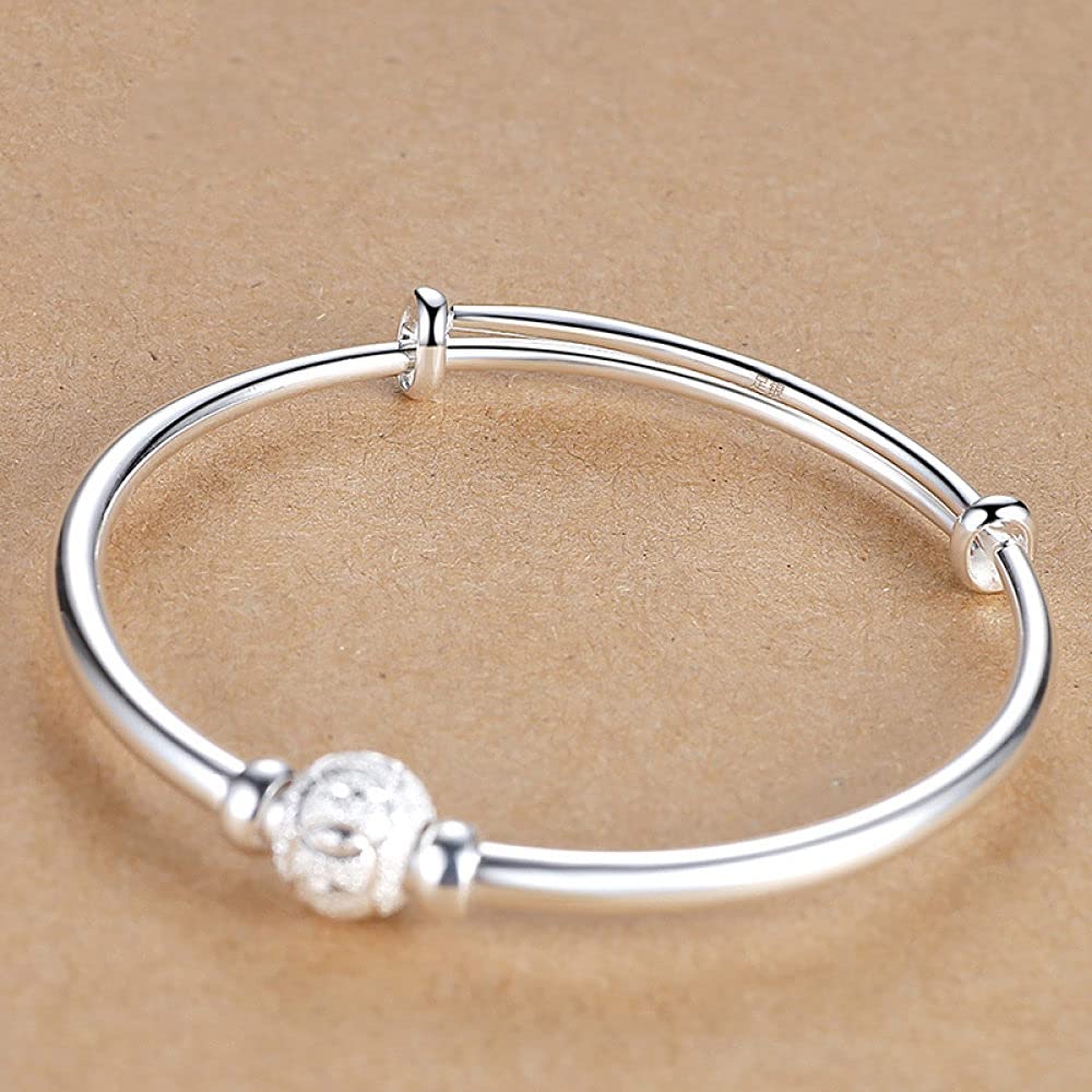 Verstellbarer Armreif aus Sterlingsilber, Armband für Damen, 925er-Silber-Armband, verstellbare Manschette, Armreif, mattes Silber, Perlen, Armbänder, Sterlingsilber, Schmuck, Geburtstag