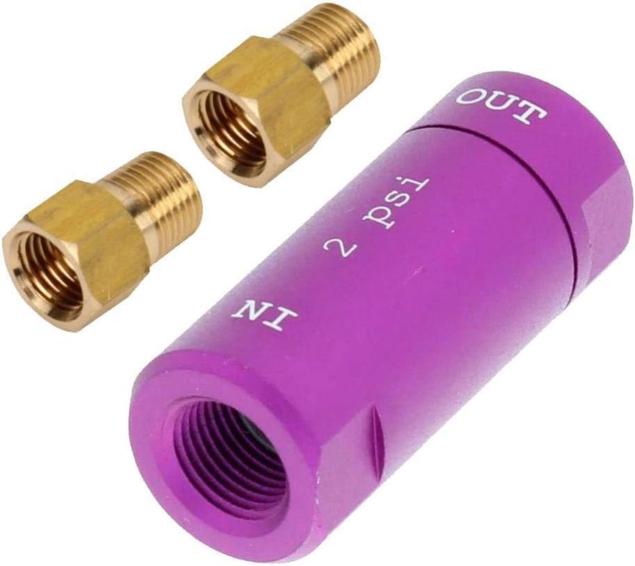 Speedway Motors 2 PSI Residual Pressure Valve and Fittings Kit Purple Anodized Aluminum Brake Line Check Valve with 1/8 Inch NPT Ports and 3/8-24 IF Adapters for Disc Brake Systems