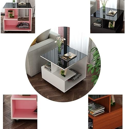 Miniatura 5 de Mesa auxiliar cuadrada de 3 niveles con estantes de almacenamiento, mesa auxiliar moderna para el hogar, sala de estar, dormitorio (color blanco,