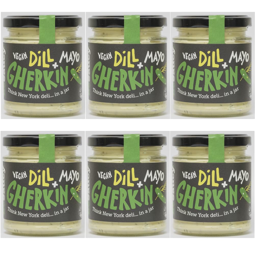 BeSaucyDill & Gherkin Mayonnaise, Works Great as a Spread, Dip and Stirred Through Mash or Partnered with Pasta and Pizza Crusts, Produced in the UK & Vegan Friendly, 6 x 180g Glass Jars