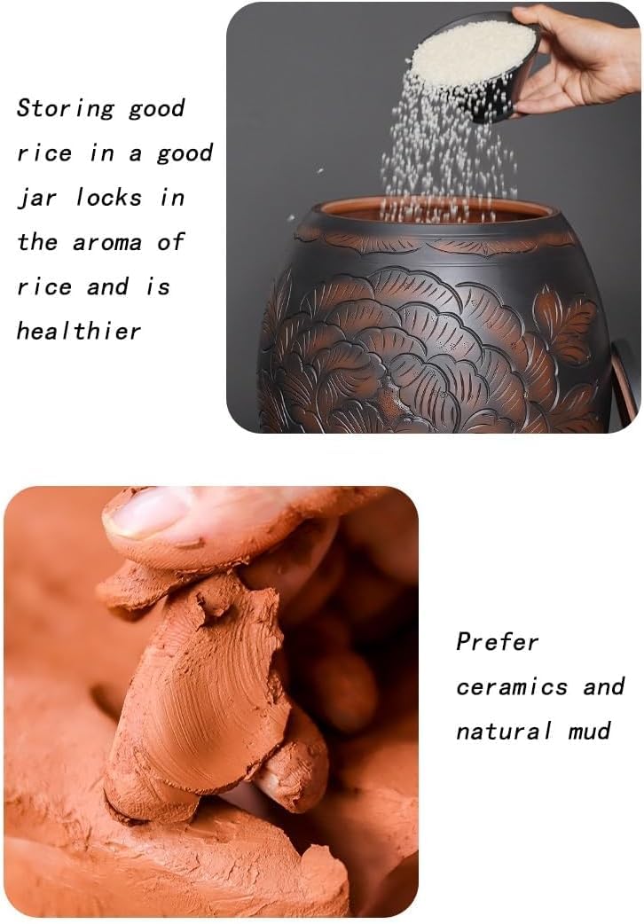 Ceramiczny kosz do przechowywania ryżu o dużej pojemności z pokrywką, dozownik ziarna na mąkę, cukier, wypieki, kuchenny pojemnik na żywność, mieści 25 kg
