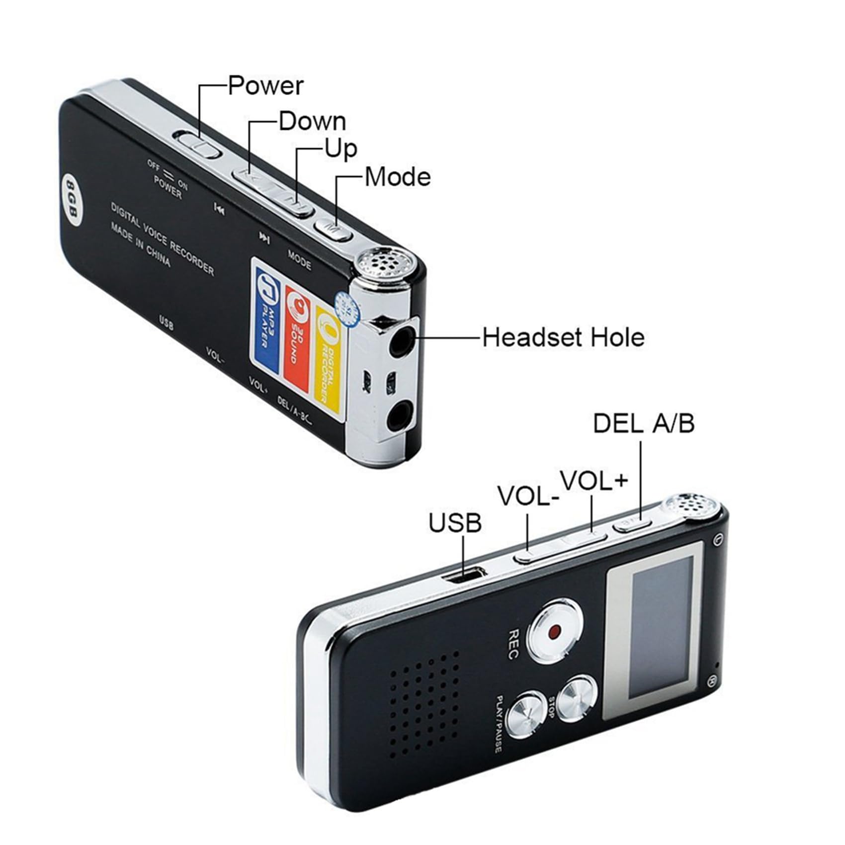 3X Grabadora de Voz 8G, Reproductor MP3 con Reducción de Ruido de Alta Definición, Adecuado para Reuniones y Otras Ocasiones