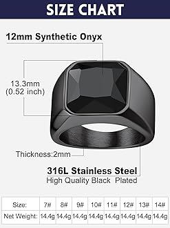 Bandmax Gemstone Signet Rings for Men, Stainless Steel Fancy Cut Cubic Zirconia Rings Blue Topaz/Emerald/Black Onyx/Ruby Ring Statement Ring Wedding Ring Size 7-14