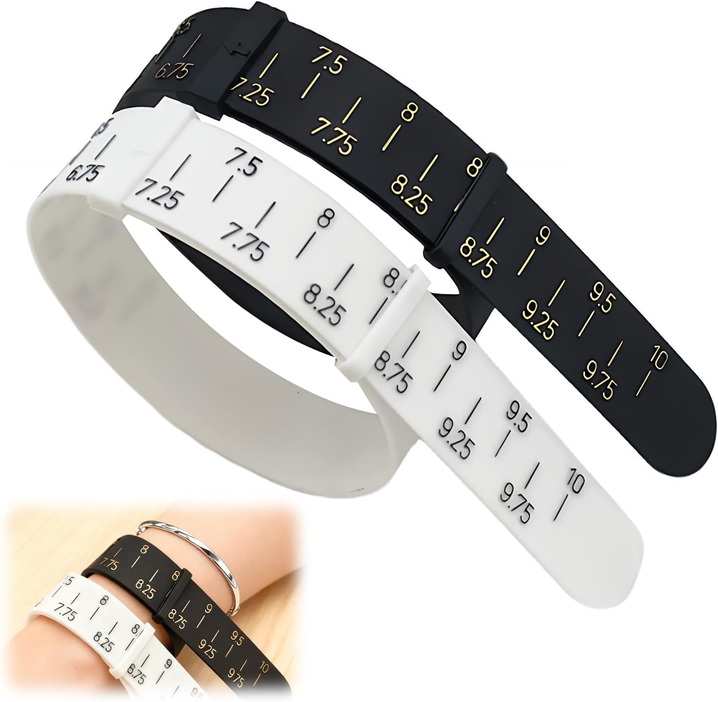 2 PCS Wrist Measuring Tool, Bracelet Sizer Measuring Tool, Adjustable Bracelet Ring Size Ruler - White & Black, Suitable for Wedding, Birthday, Party Jewelry Measurement