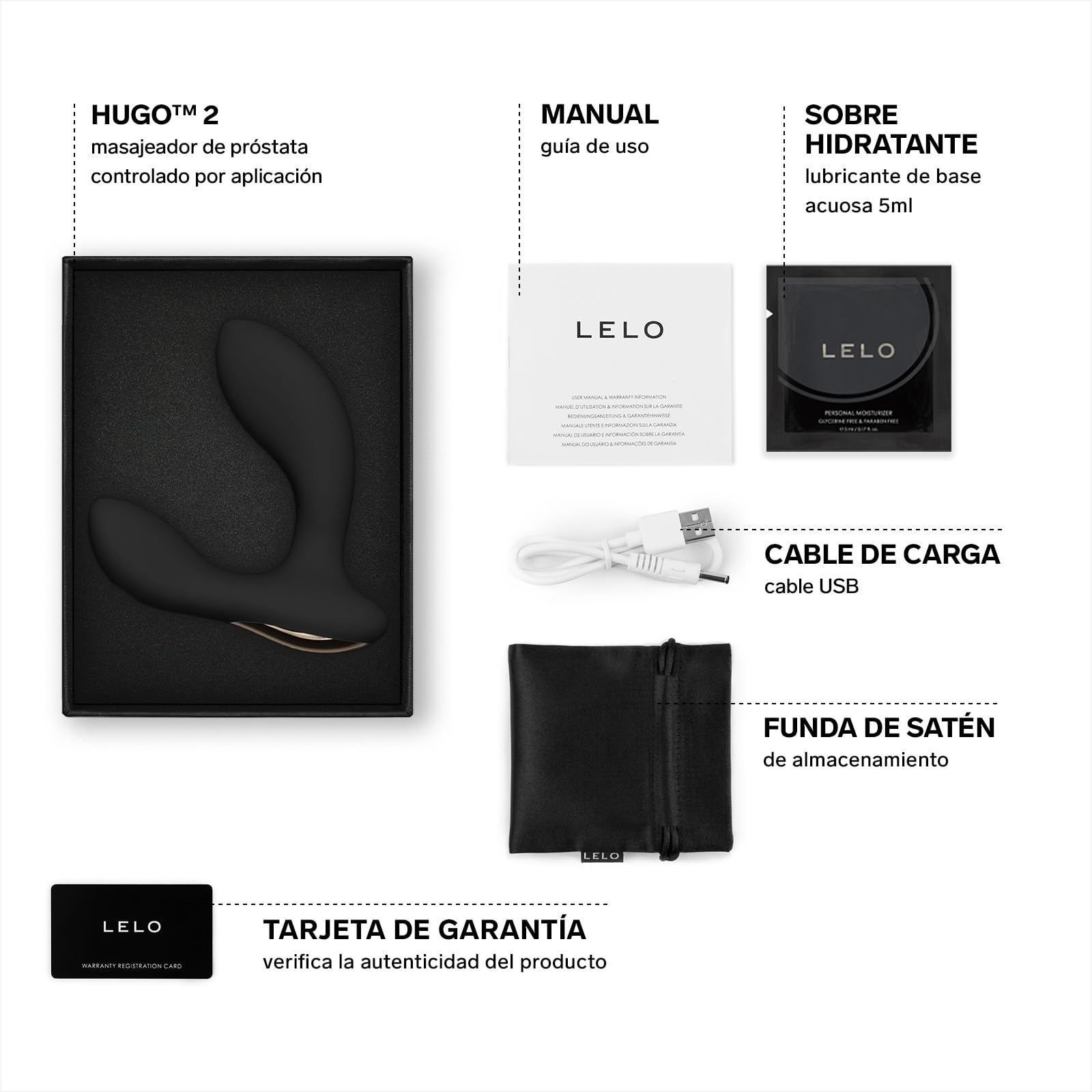 LELO HUGO 2 Masajeador de Próstata con Aplicación, Bluetooth y 10 Modos de Placer, Juguetes Sexuales (Black)
