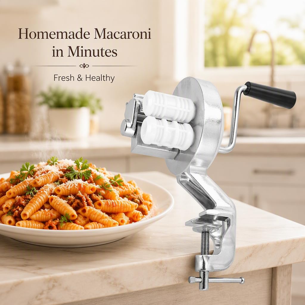Prensa manual para pasta de macarrones, máquina para hacer fideos con manivela de acero inoxidable, herramienta de cocina compacta para pasta casera.