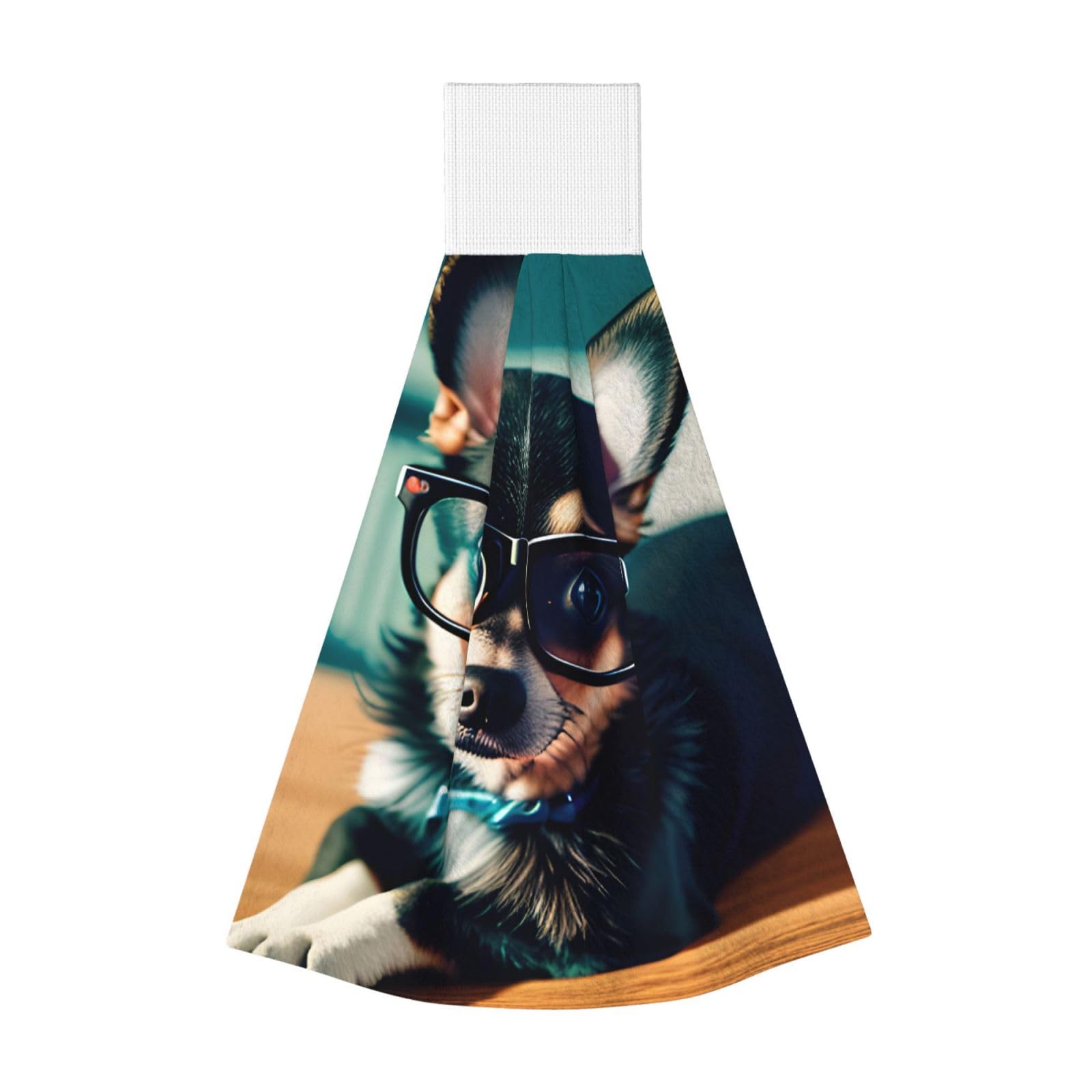 DUWAA Chihuahua Dog Glasses Print Hanging Hand Towel Quick Dry Bathroom Towel Soft Kitchen Towel