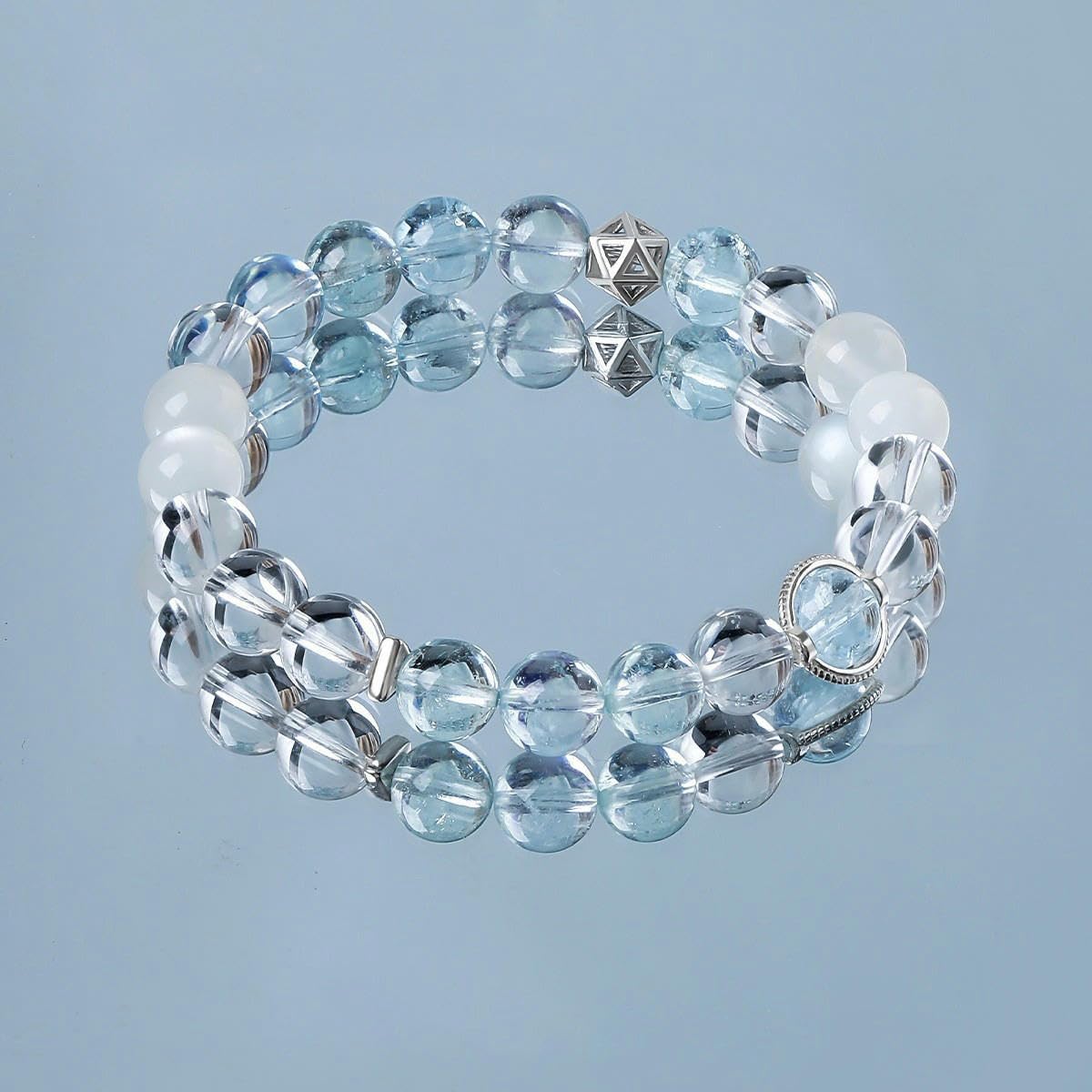 Pulseras Cristal Mujer Elasticos Pulsera De Cristal Blanco Natural De 8mm Con Aguamarina Helada Y Piedra Lunar 21 Piezas