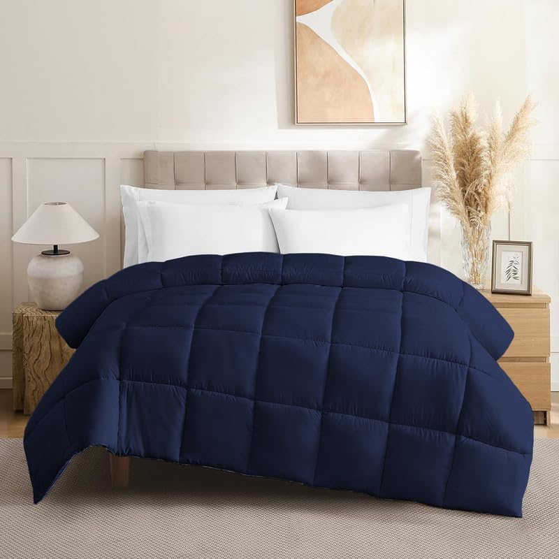 Comforter 100% Pima Cotton 400 TC, 300 GSM Premium Luxury All Season 1PC Comforter, Ultra Soft Breathable Quilted Bedding – Alaska King (120 x 132 Inches), Navy Blue