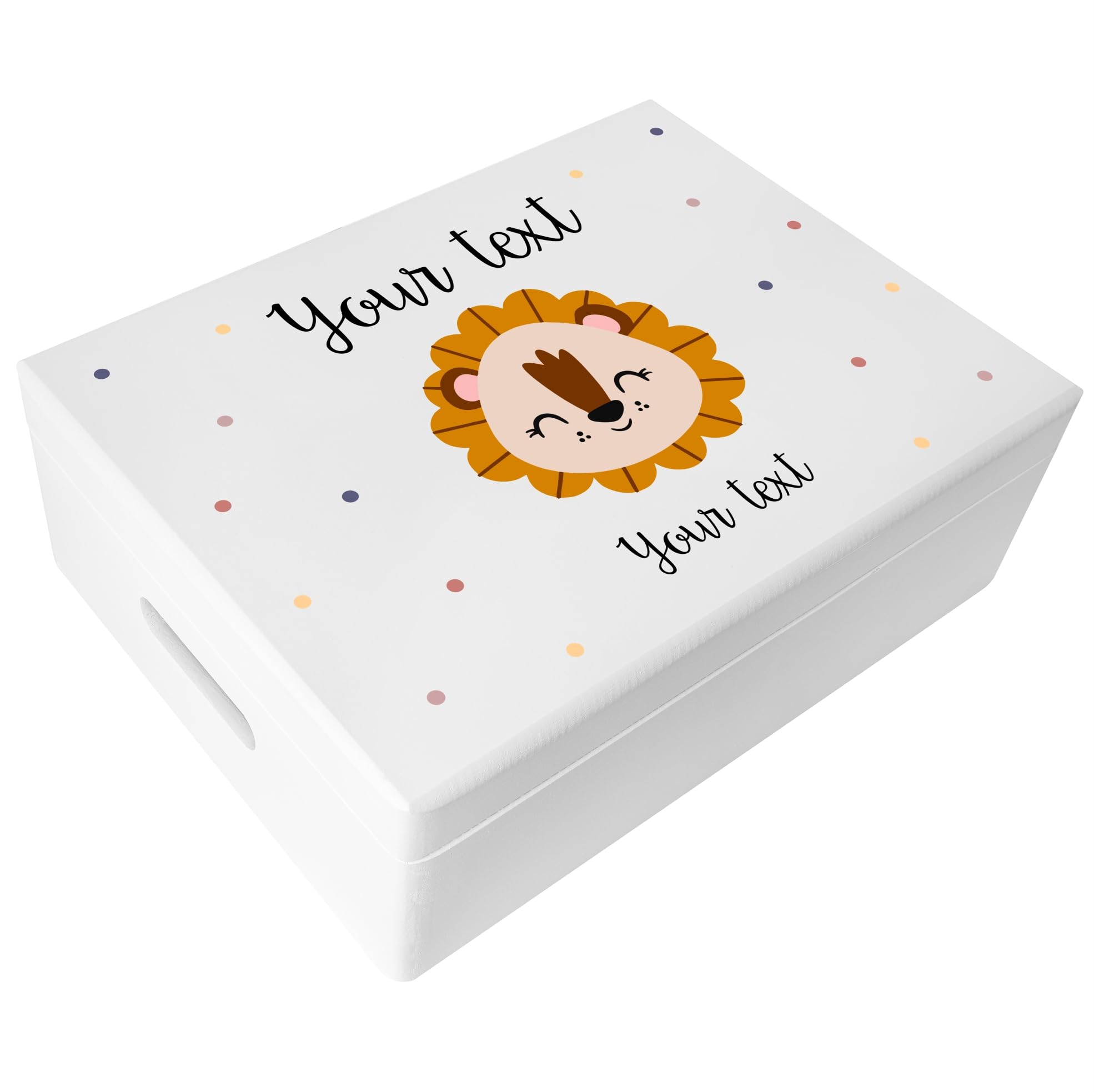 Creative Deco Personalised White Baby Memory Box - Lion | Custom Keepsake Boxes | Unique Gift for Newborn Boy or Girl | Customised Wooden Storage Box with Hinged Lid | UV Print