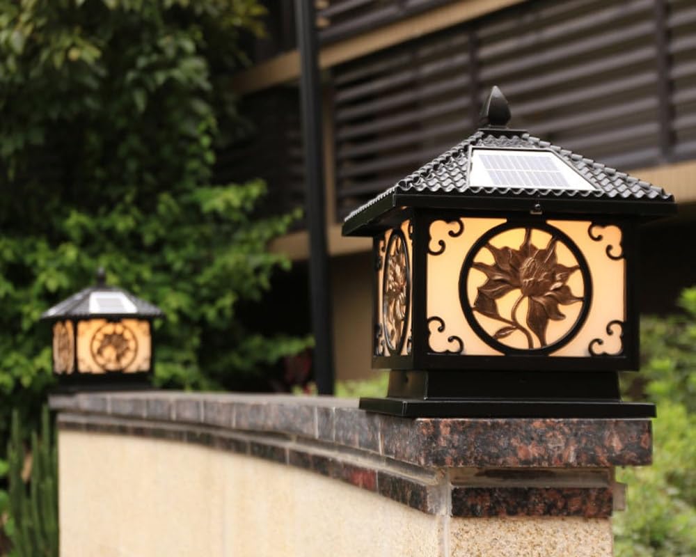 Solarne oświetlenie słupkowe ogrodzeniowe Zewnętrzne uliczne z oświetleniem lampy kolumnowej ze zdalnym sterowaniem do patio na tarasie ogrodowym(Medium)