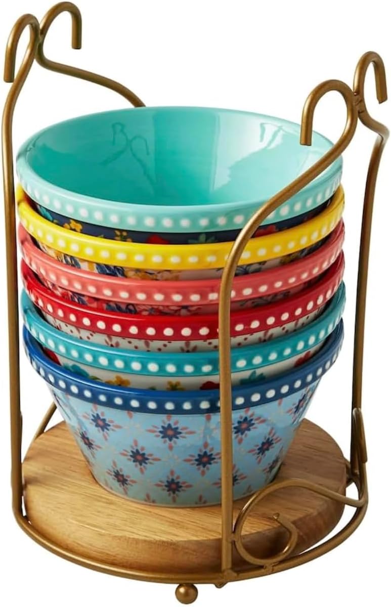 Fancy Flourish 6 Piece Ramekin bowl Set with wirer Carrying Caddy